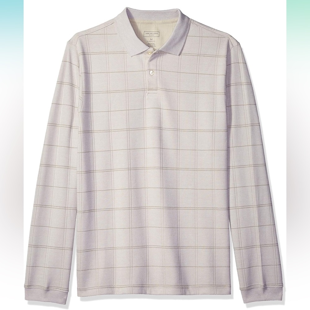 Van Huesen Cream Plaid Polo